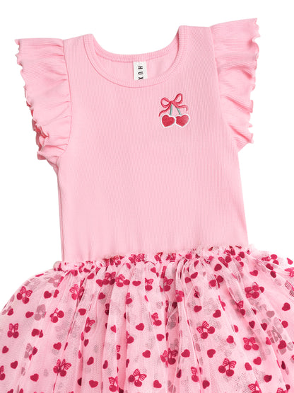 CHERRY PIE RIB TULLE DRESS - APRICOT