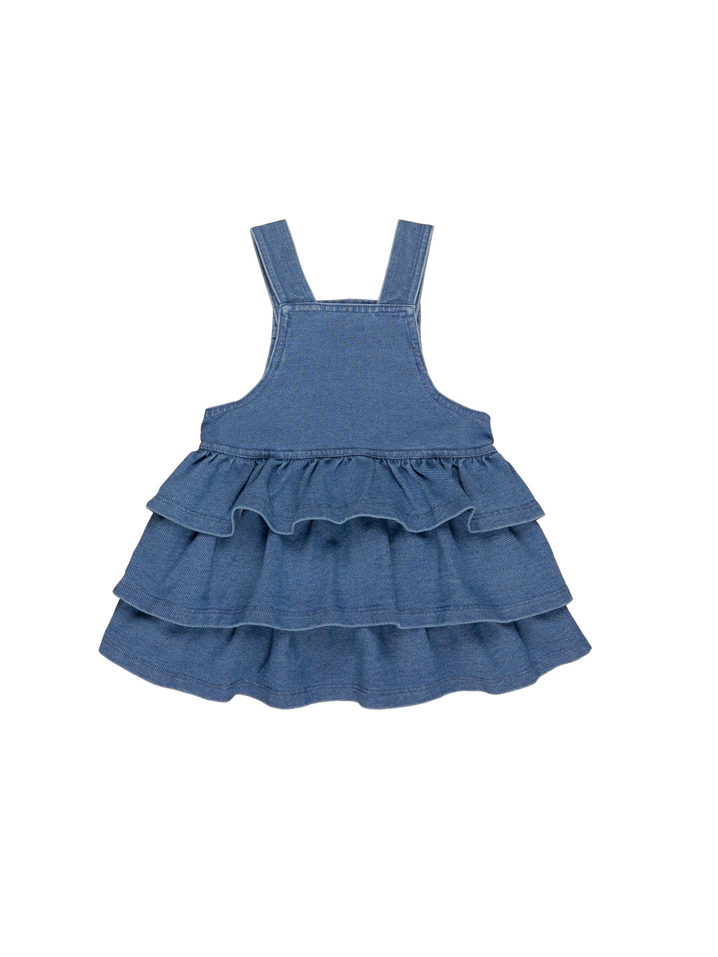 HUXBEAR KNIT DENIM FRILL OVERALL DRESS - DENIM LUE