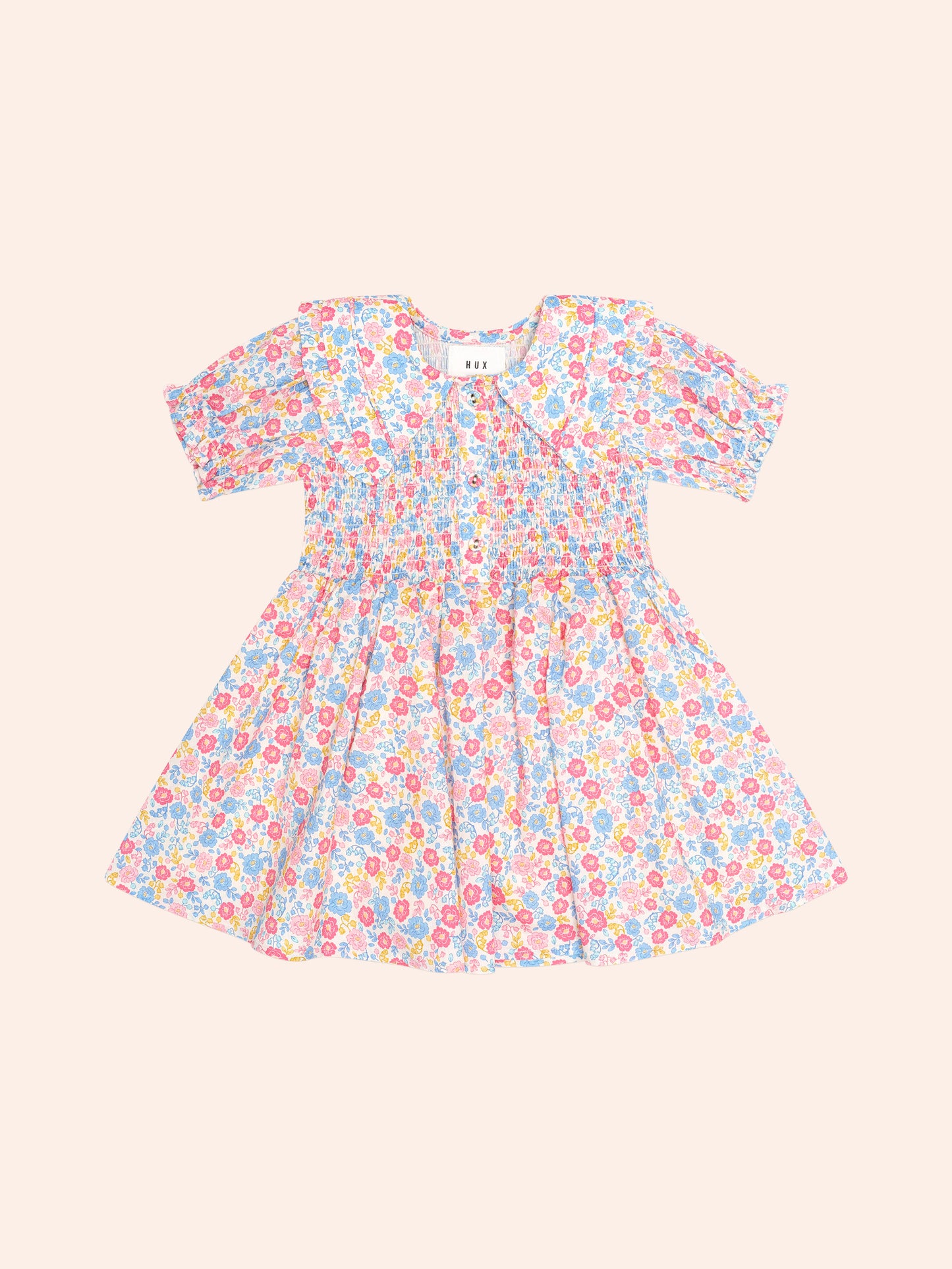 VINTAGE FLORAL SHIRRED COLLAR DRESS - MULTI