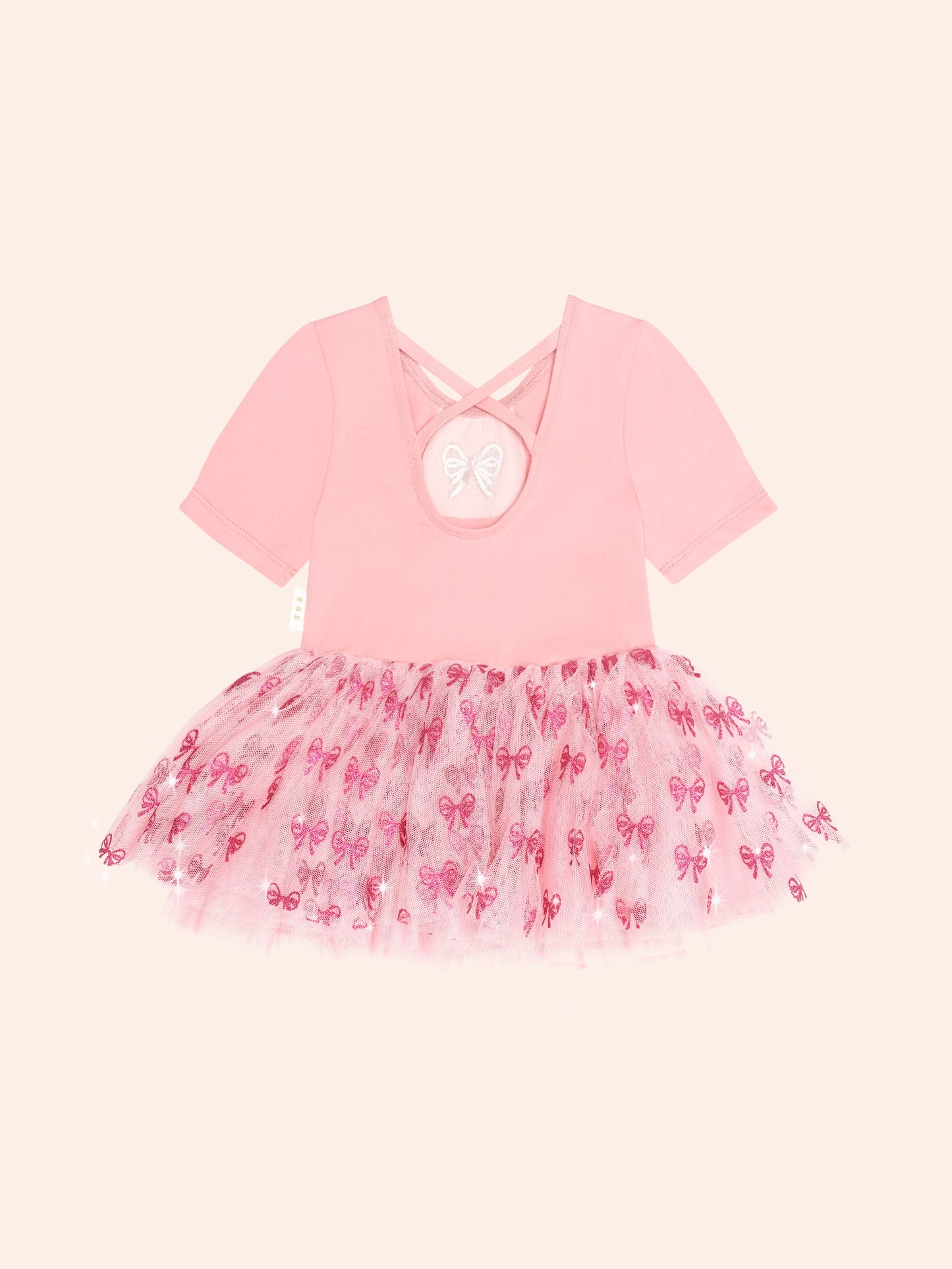 GLITTER BOW TUTU TULLE DRESS - VINTAGE PINK