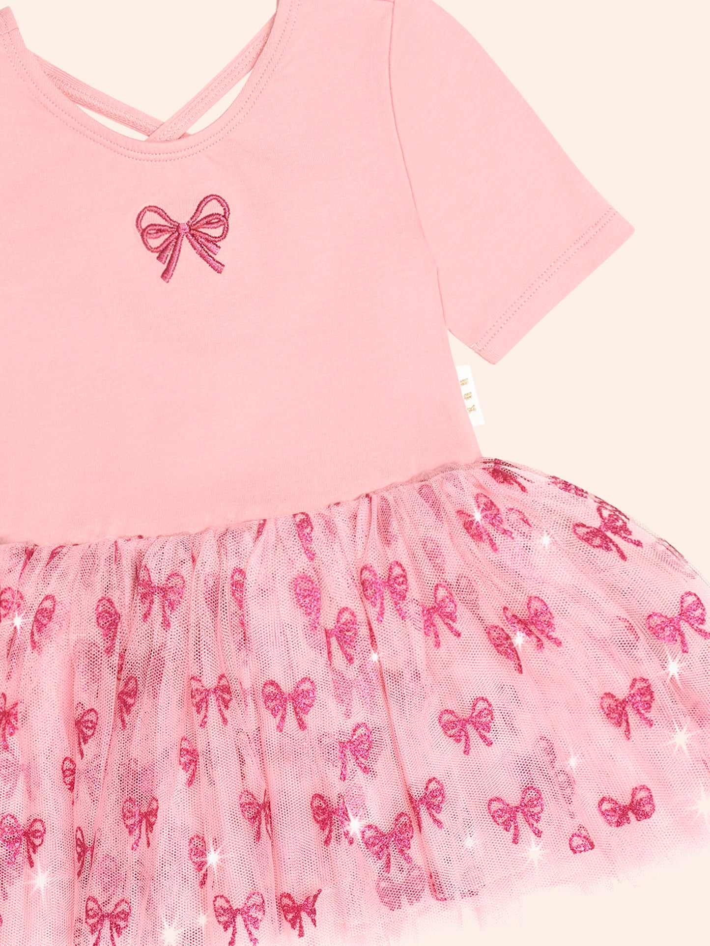 GLITTER BOW TUTU TULLE DRESS - VINTAGE PINK