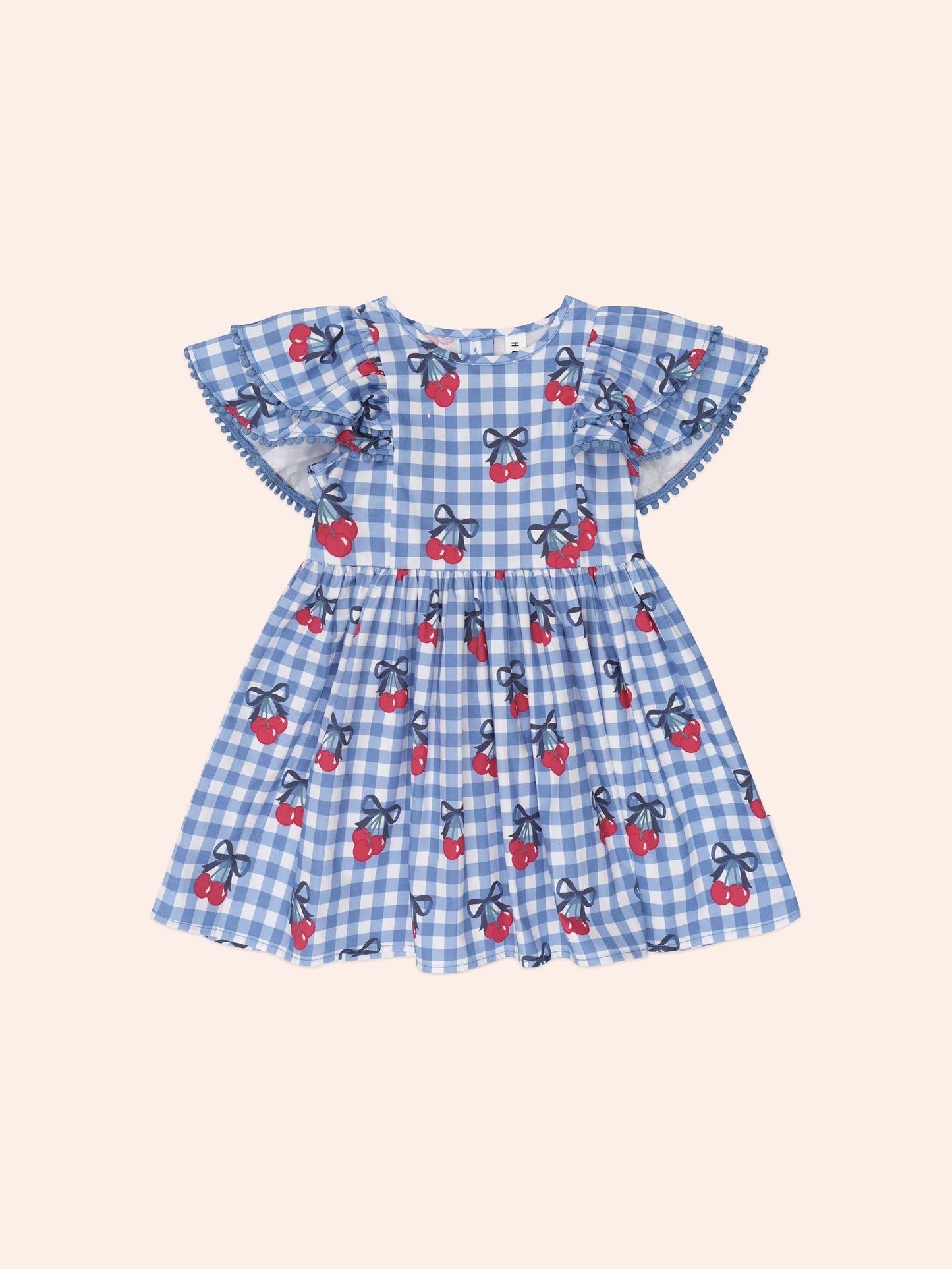CHERRY GINGHAM FRILL DRESS - BIJOU BLUE CHECK