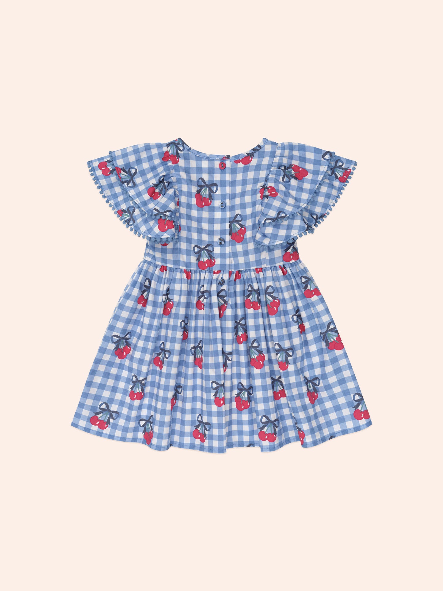 CHERRY GINGHAM FRILL DRESS - BIJOU BLUE CHECK