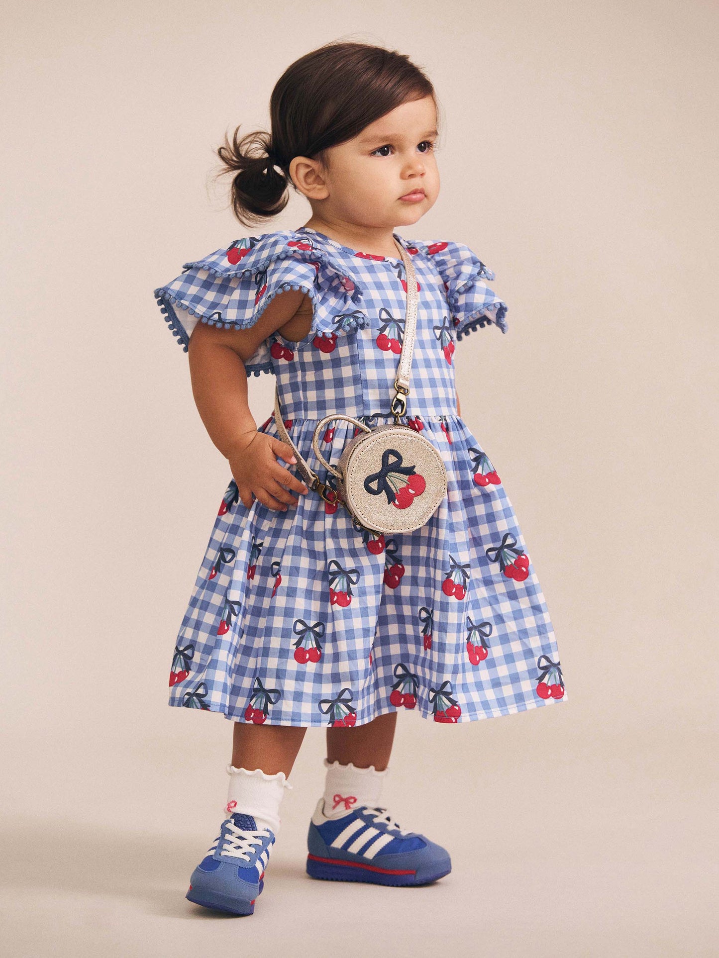 CHERRY GINGHAM FRILL DRESS - BIJOU BLUE CHECK