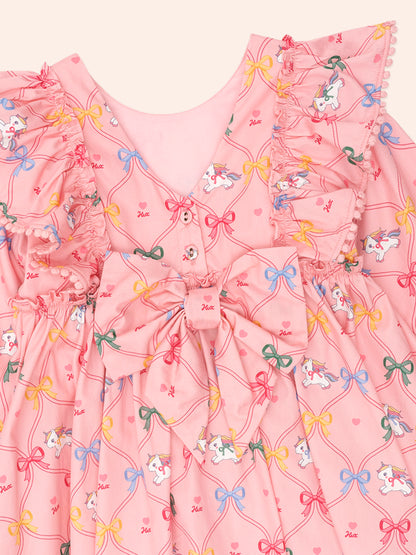 UNICORN BOW DRESS - DUSTY PINK