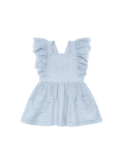 BRODERIE RUFFLE DRESS  - INDIGO