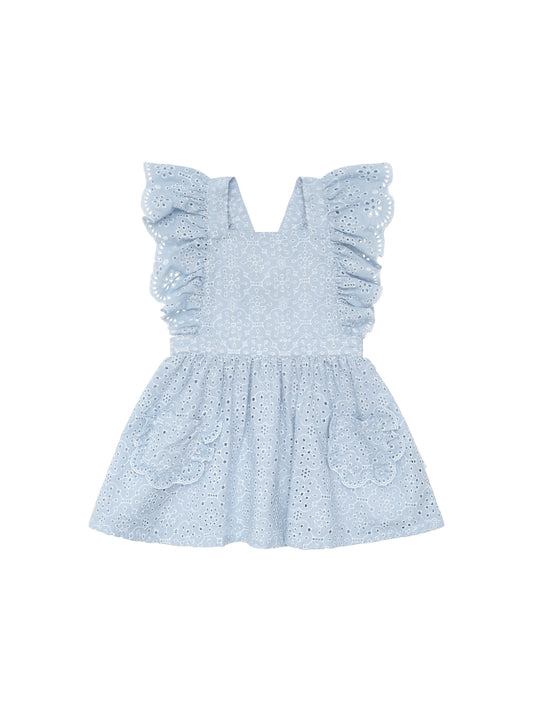 BRODERIE RUFFLE DRESS  - INDIGO
