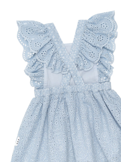BRODERIE RUFFLE DRESS  - INDIGO