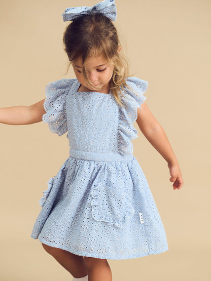 BRODERIE RUFFLE DRESS  - INDIGO