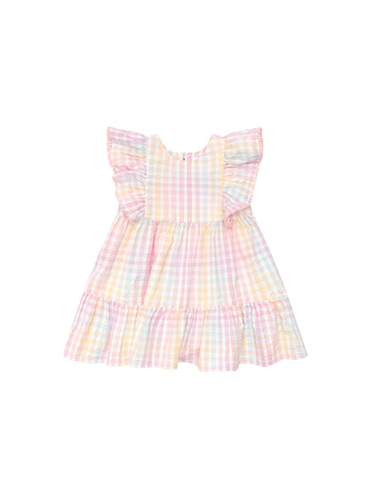 RAINBOW CHECK FRILL DRESS