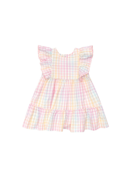 RAINBOW CHECK FRILL DRESS