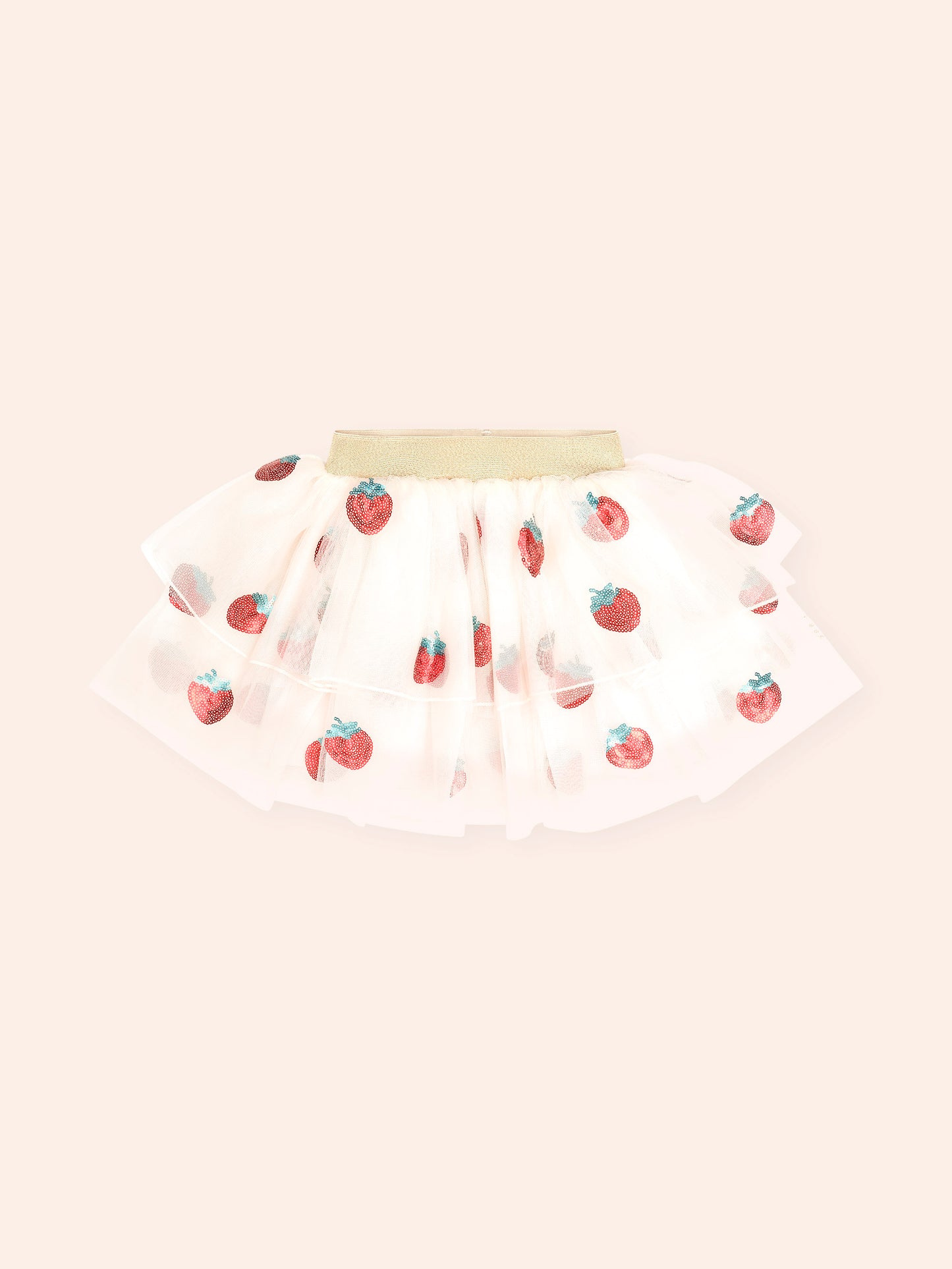 SEQUIN STRAWBERRY TULLE SKIRT - ECRU
