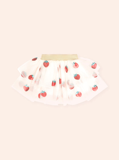 SEQUIN STRAWBERRY TULLE SKIRT - ECRU