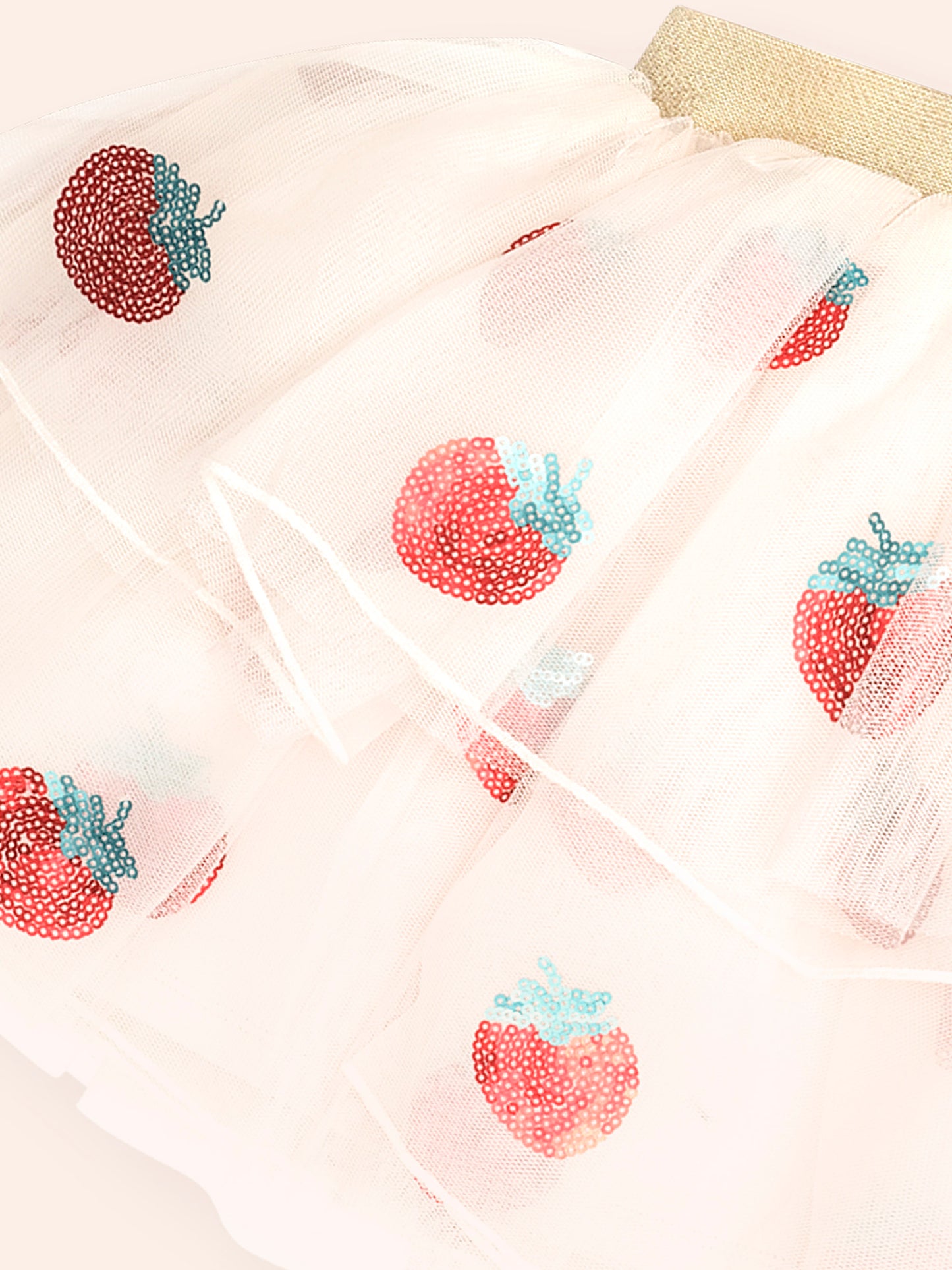 SEQUIN STRAWBERRY TULLE SKIRT - ECRU