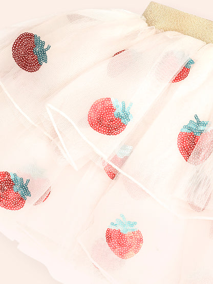 SEQUIN STRAWBERRY TULLE SKIRT - ECRU