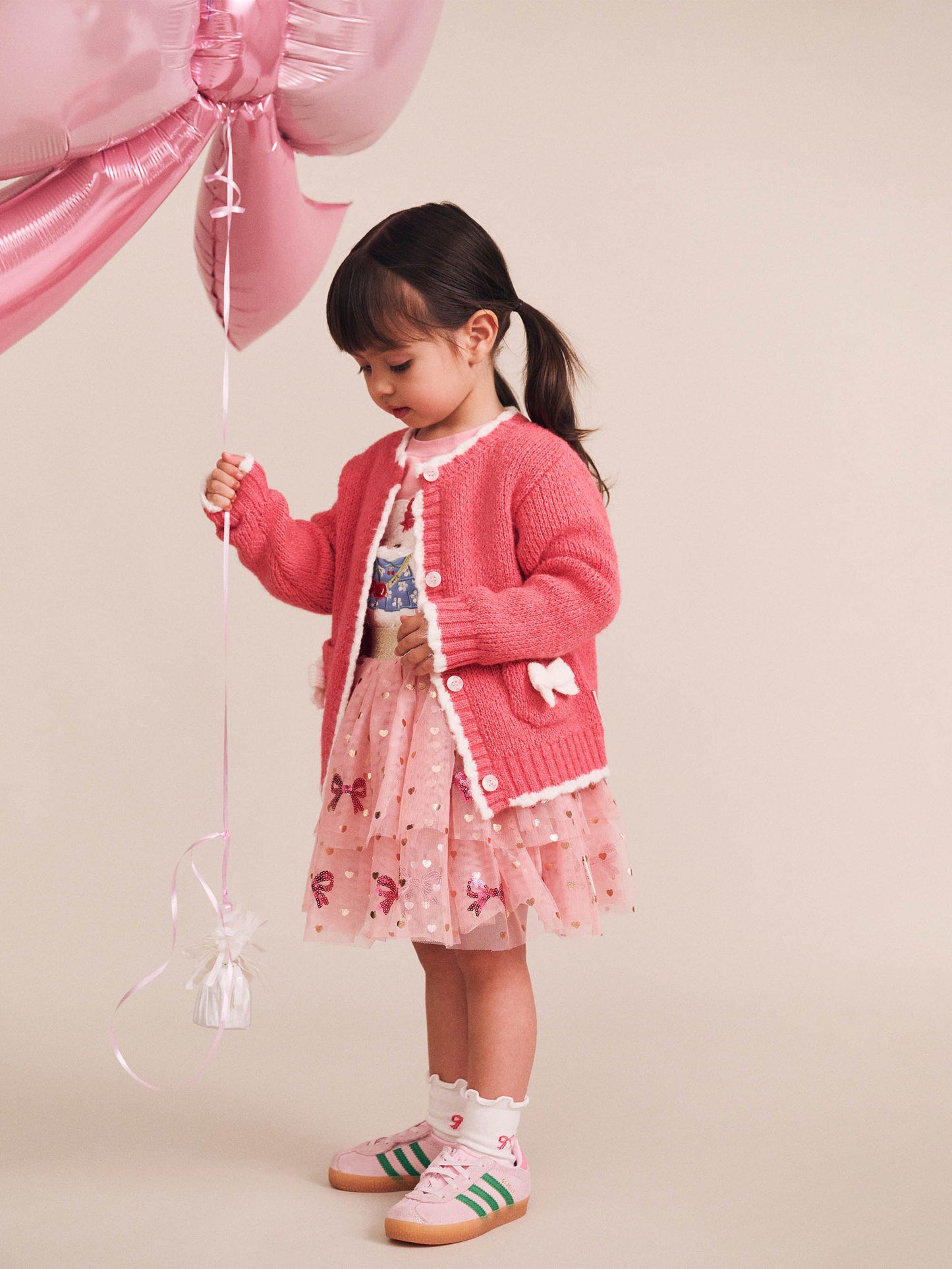 SEQUIN BOW TIERED TULLE SKIRT - DUSTY PINK