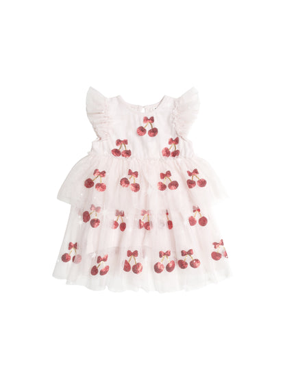 SEQUIN CHERRY PIE TULLE DRESS - PARCHMENT CHERRY