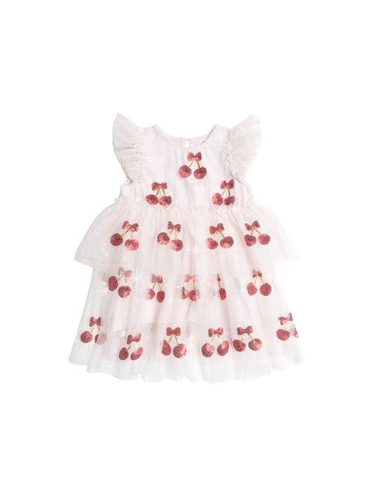 SEQUIN CHERRY PIE TULLE DRESS - PARCHMENT CHERRY