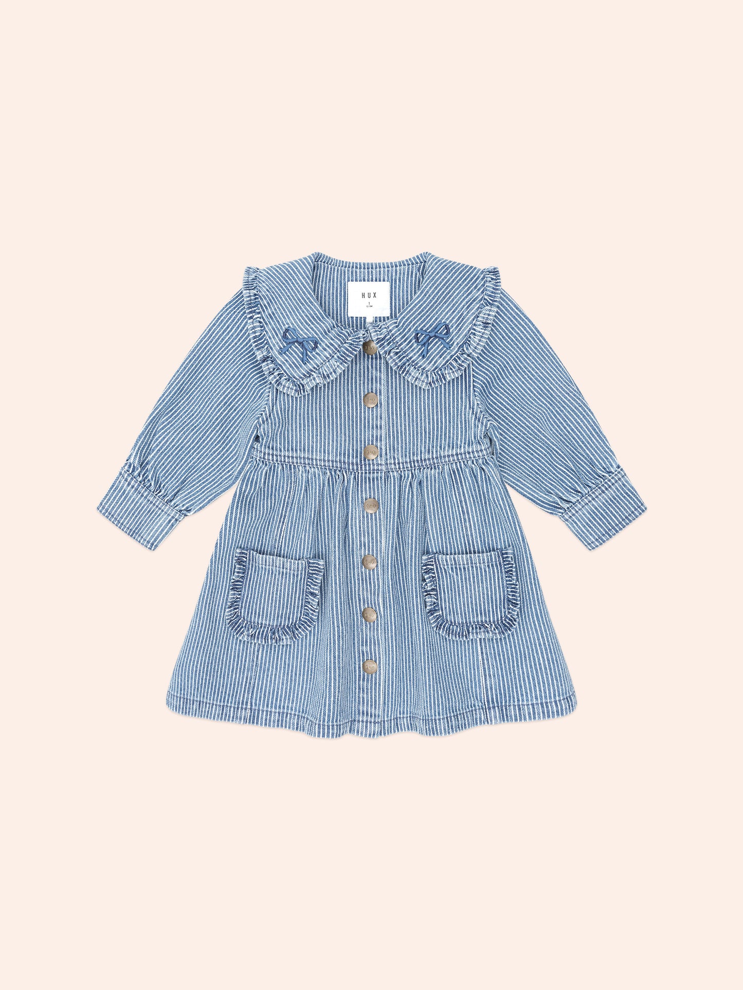 VINTAGE BOW COLLAR DENIM DRESS - BLUE STRIPE