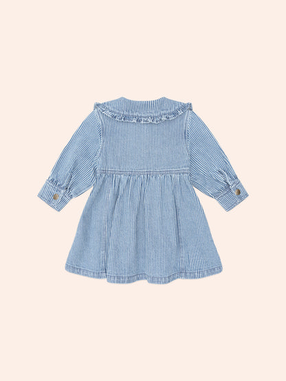 VINTAGE BOW COLLAR DENIM DRESS - BLUE STRIPE