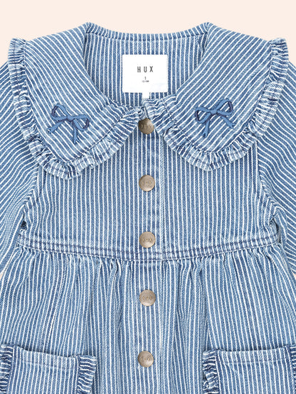 VINTAGE BOW COLLAR DENIM DRESS - BLUE STRIPE