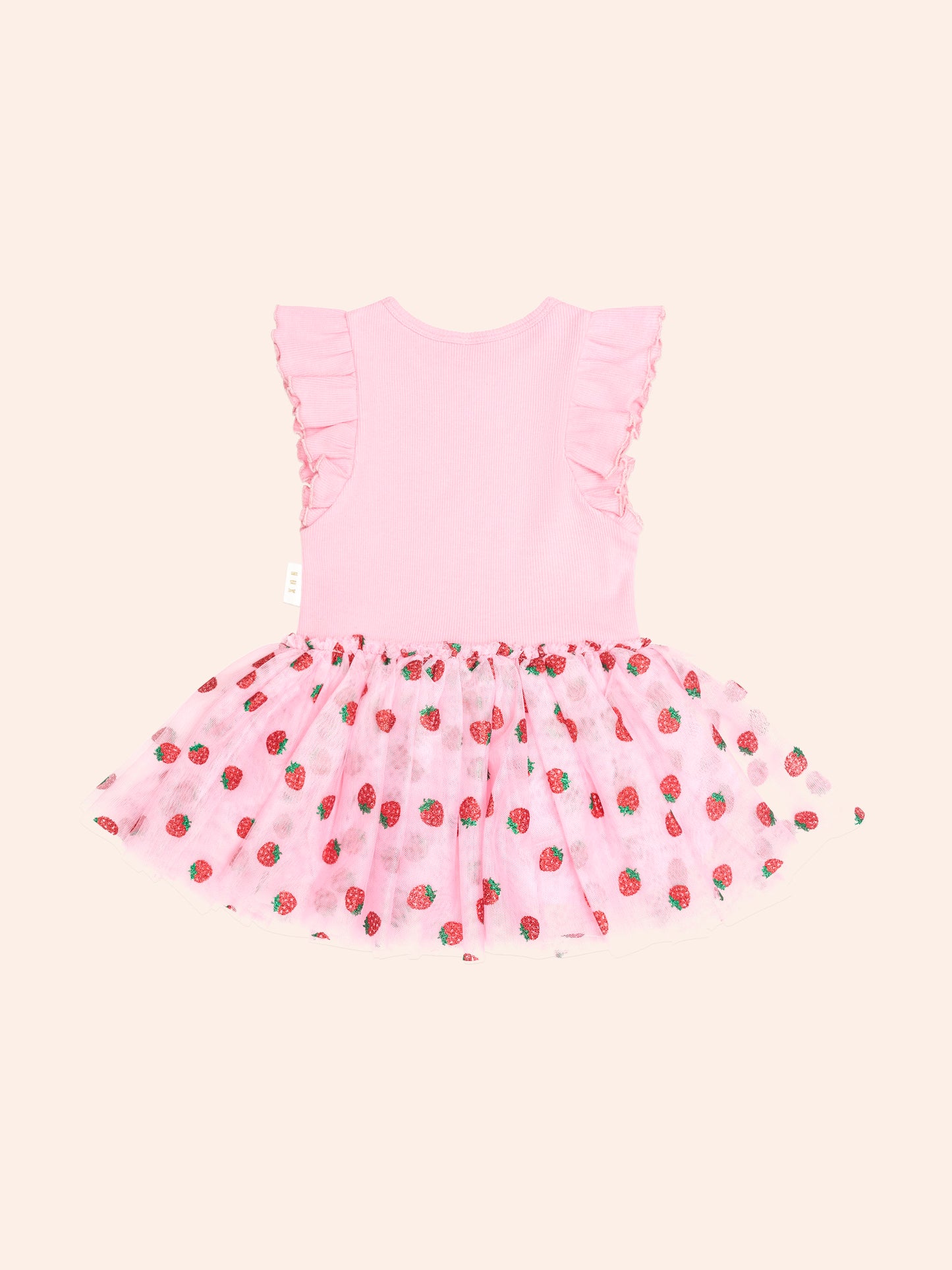 STRAWBERRY EMB S/SLV TULLE DRESS - STRAWBERRY CREME