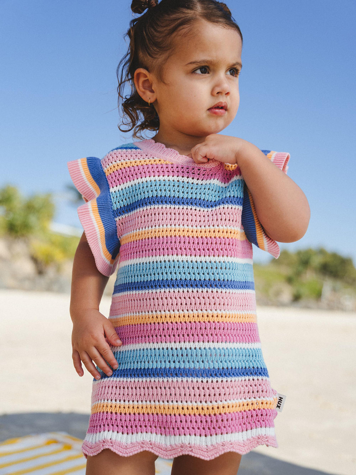 BEACH CLUB STRIPE CROCHET TIE DRESS - PASTEL MULTI