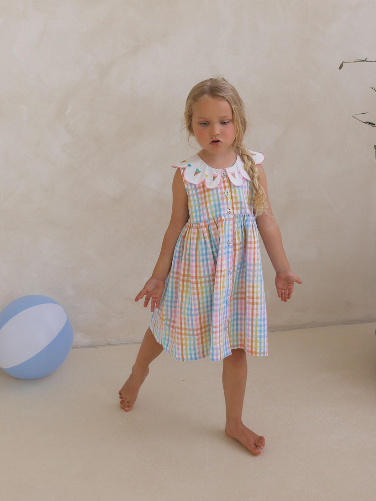 ICE CREAM RAINBOW CHECK COLLAR DRESS