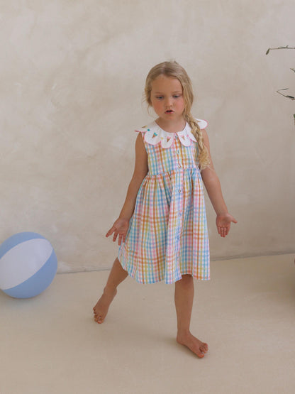 ICE CREAM RAINBOW CHECK COLLAR DRESS