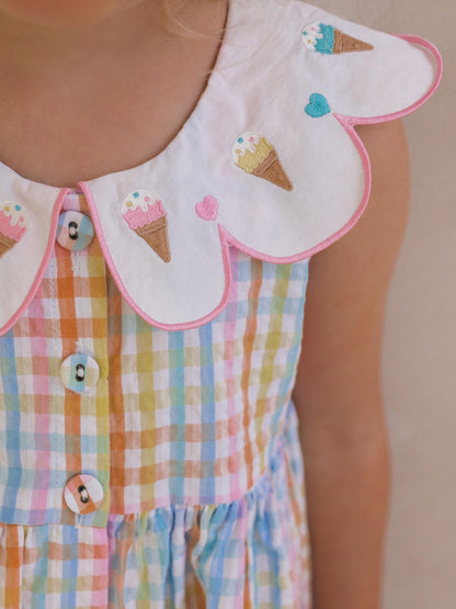 ICE CREAM RAINBOW CHECK COLLAR DRESS