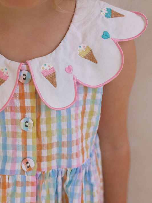 ICE CREAM RAINBOW CHECK COLLAR DRESS