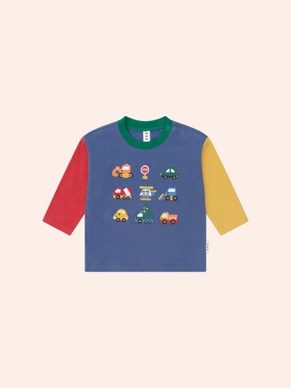 COLOUR BLOCK CONSTRUCTION TOP - VINTAGE BLUE