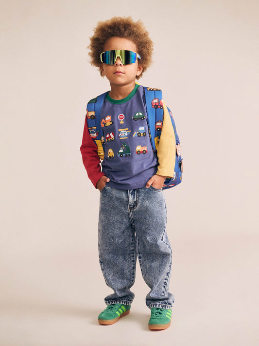 COLOUR BLOCK CONSTRUCTION TOP - VINTAGE BLUE