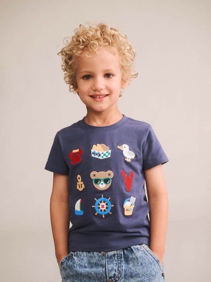 NAUTICAL EMB TEE- INK