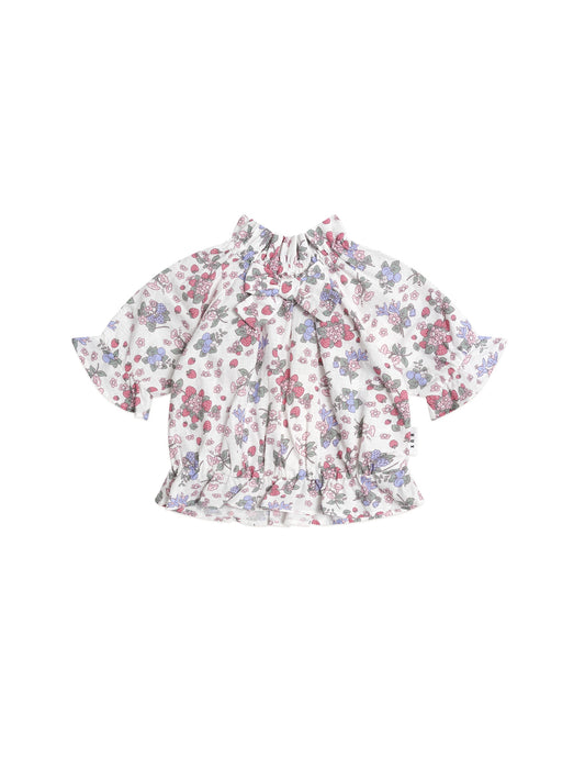 STRAWBERRY GARDEN PUSSYBOW BLOUSE - CREAM