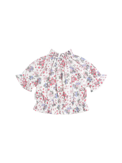 STRAWBERRY GARDEN PUSSYBOW BLOUSE - CREAM