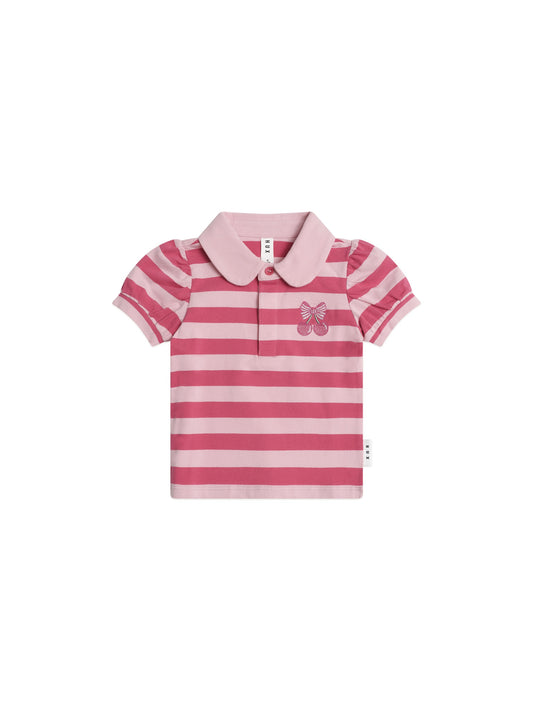 CHERRY PIE PUFF SLEEVE POLO TEE - CHERRY APRICOT