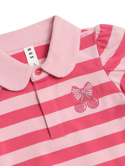 CHERRY PIE PUFF SLEEVE POLO TEE - CHERRY APRICOT