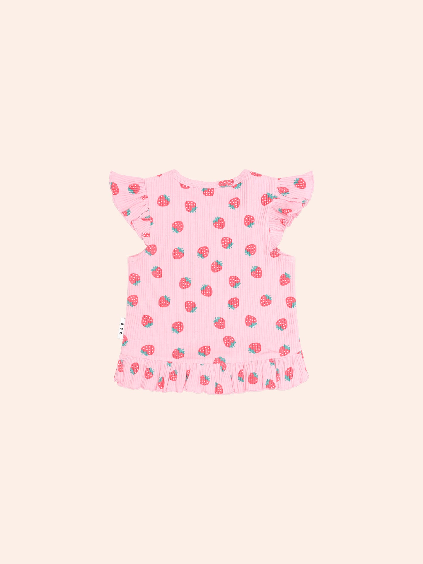 STRAWBERRY PRINT RIB PEPLUM TEE