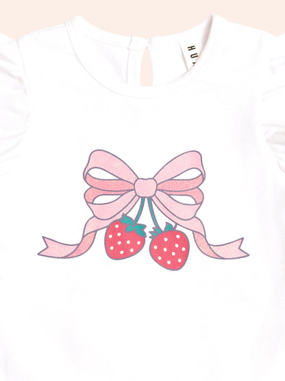 STRAWBERRY BOW FRILL TEE - WHITE