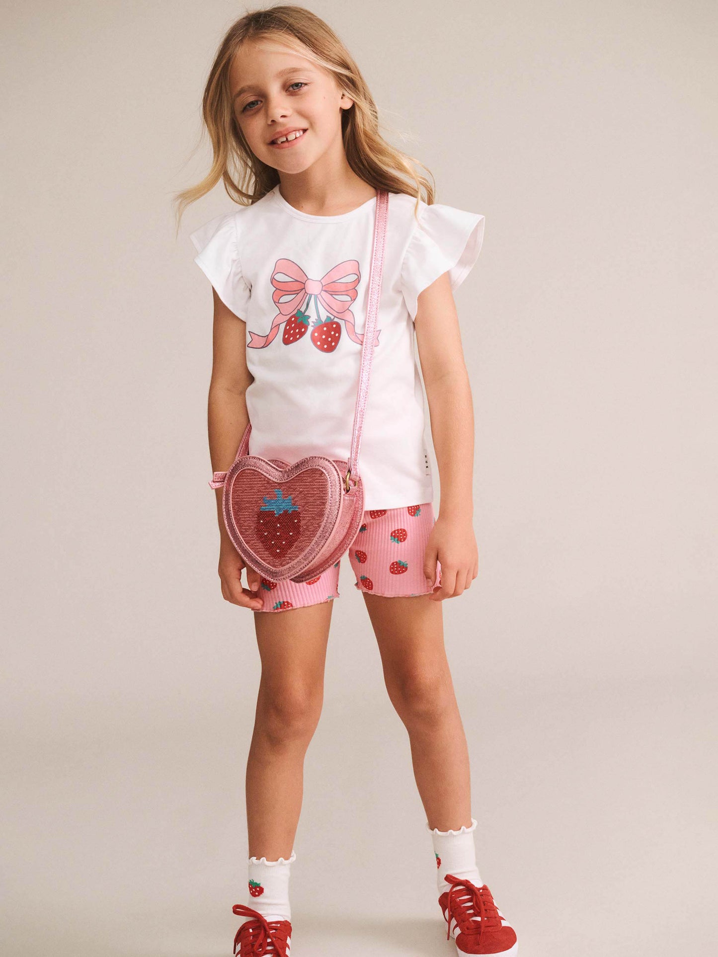 STRAWBERRY BOW FRILL TEE - WHITE
