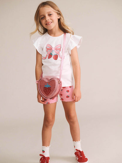 STRAWBERRY BOW FRILL TEE - WHITE