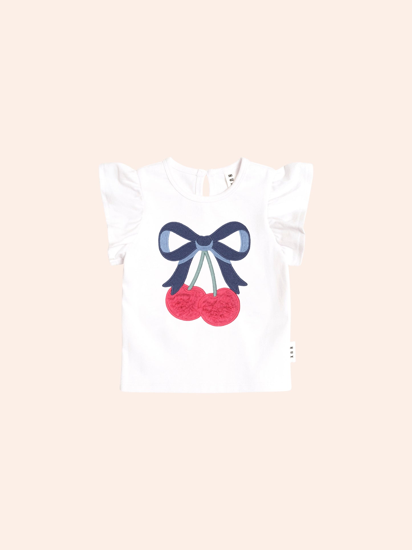 CHERRY BOW FRILL SLEEVE TEE - WHITE