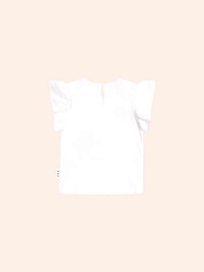 CHERRY BOW FRILL SLEEVE TEE - WHITE
