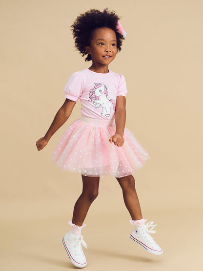 FLUTTER UNICORN PUFF SLEEVE T-SHIRT - CHERRY BLOSSOM