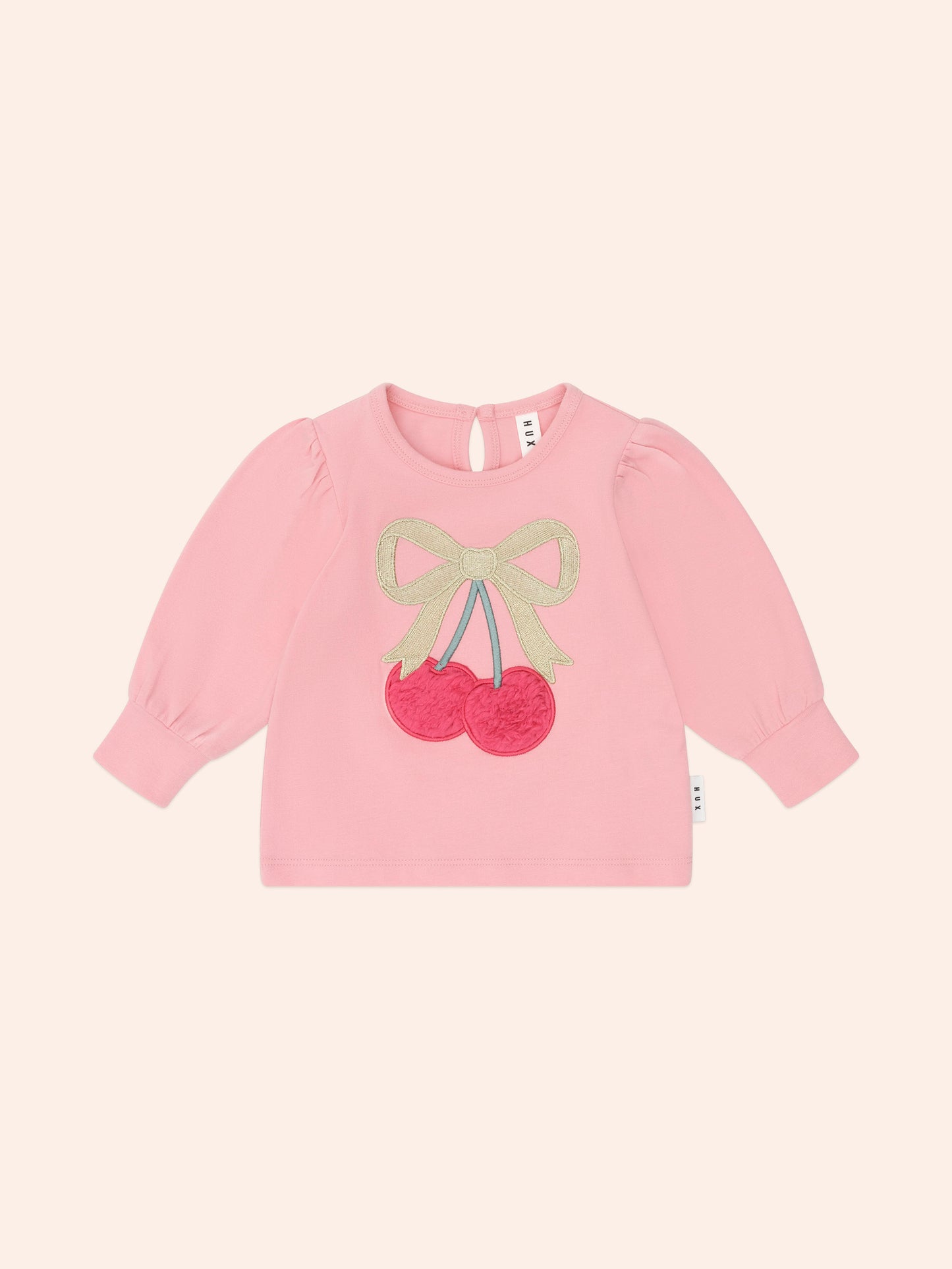 CHERRY BOW PUFF SLEEVE TOP - DUSTY PINK
