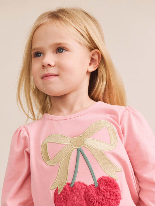 CHERRY BOW PUFF SLEEVE TOP - DUSTY PINK
