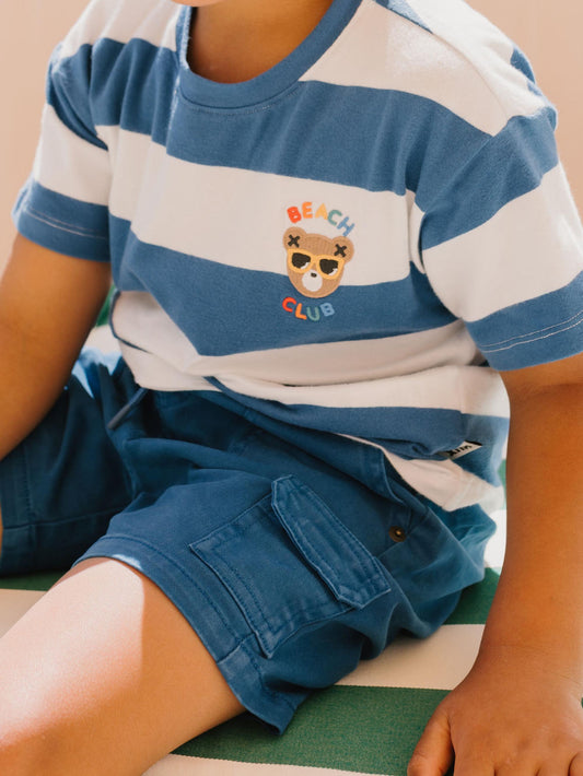 BEACH CLUB HUX BLOCK STRIPE DROP SHOULDER TEE - SEAPOINT ALMOND MILK