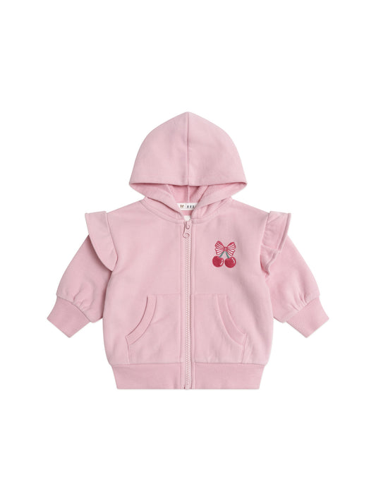 ZIP UP FRILL HOODIE - APRICOT
