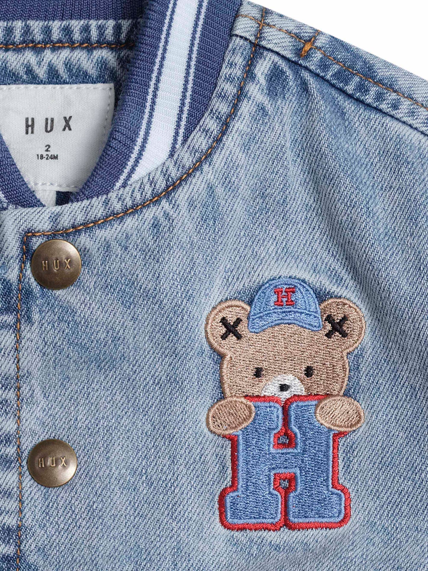 DREAMY DENIM VARSITY BOMBER